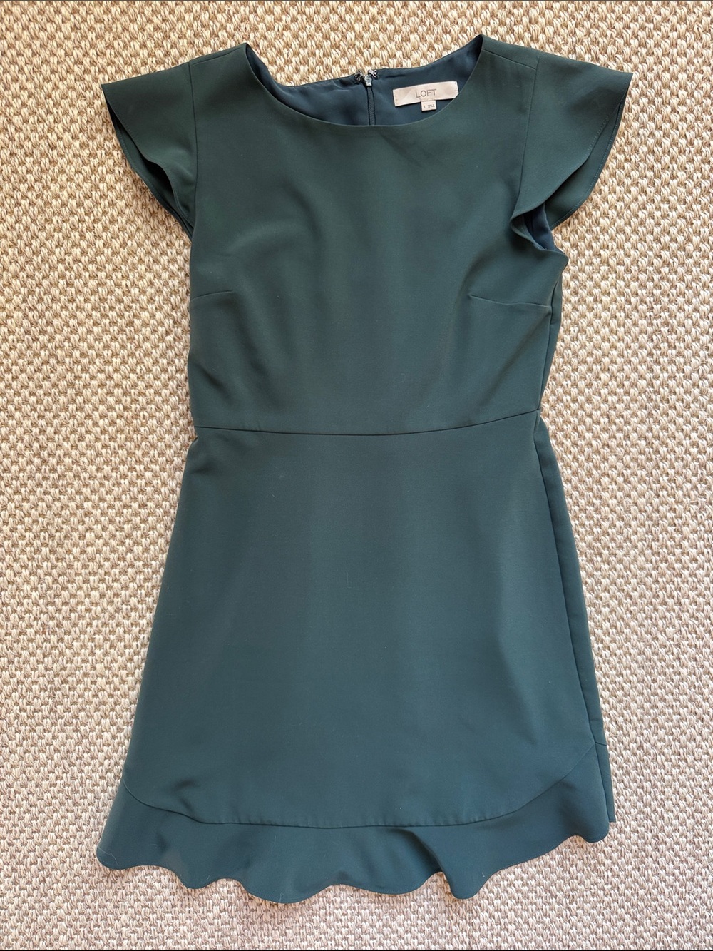 LOFT Dark Green Scallop Hem Short Sleeve Mini Dress